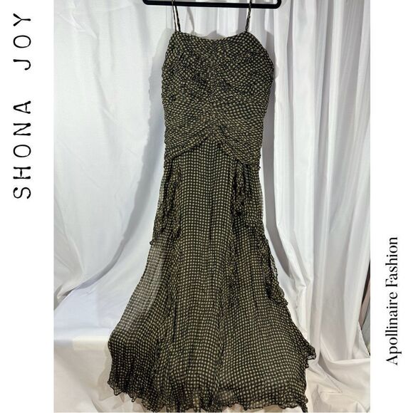 SHONA JOY SOFIA RUCHED SEMI SHEAR MAXI DRESS SIZE 12 IN BLACK SAND NWT - Picture 7 of 11